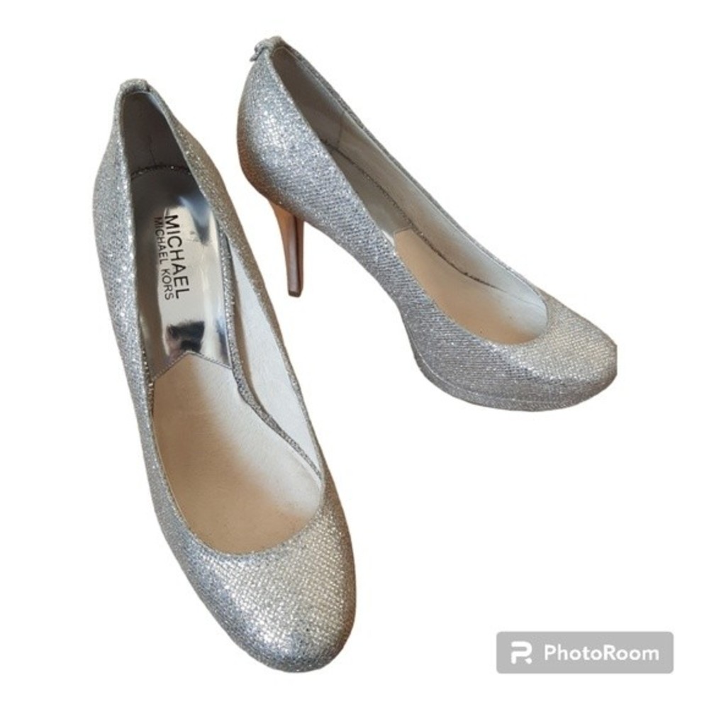 Michael Kors Silver Glittery 4 in. Heels. Size 10